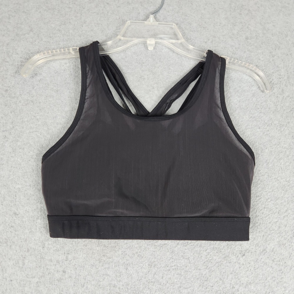 Fabletics Sports Bra Womens M Black Mesh‎ Overlay Crisscross Strappy Back Active